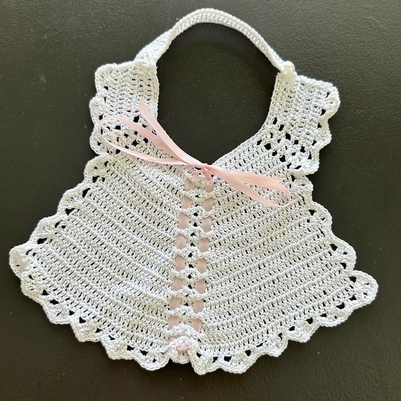 Handmade New Crochet Baby Bib Girl Gift Baby Shower Crocheted Homemade Pink - Picture 6 of 11